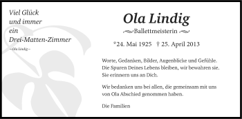 Anzeige von Ola Lindig von Kölner Stadt-Anzeiger / Kölnische Rundschau / Express