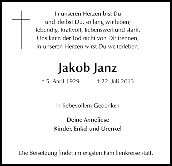 Anzeige von Jakob Janz von Kölner Stadt-Anzeiger / Kölnische Rundschau / Express
