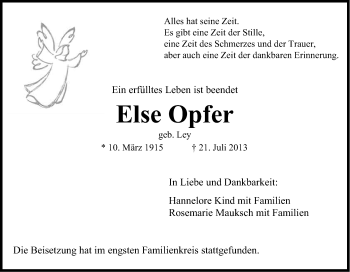 Anzeige von Else Opfer von Kölner Stadt-Anzeiger / Kölnische Rundschau / Express