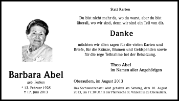 Anzeige von Barbara Abel von Kölner Stadt-Anzeiger / Kölnische Rundschau / Express