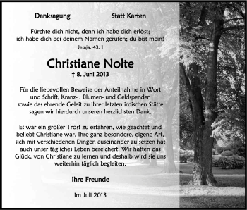 Anzeige von Christiane Nolte von Kölner Stadt-Anzeiger / Kölnische Rundschau / Express
