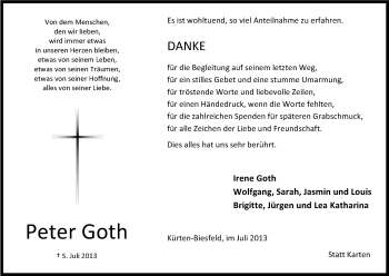 Anzeige von Peter Goth von Kölner Stadt-Anzeiger / Kölnische Rundschau / Express