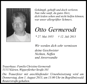Anzeige von Otto Germerodt von Kölner Stadt-Anzeiger / Kölnische Rundschau / Express