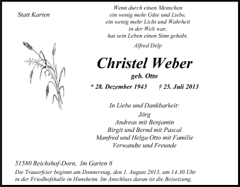 Anzeige von Christel Weber von Kölner Stadt-Anzeiger / Kölnische Rundschau / Express