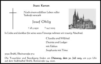 Anzeige von Josef Ohlig von Kölner Stadt-Anzeiger / Kölnische Rundschau / Express
