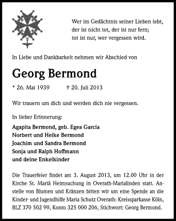 Anzeige von Georg Bermond von Kölner Stadt-Anzeiger / Kölnische Rundschau / Express