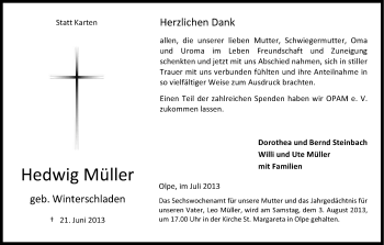 Anzeige von Hedwig Müller von Kölner Stadt-Anzeiger / Kölnische Rundschau / Express