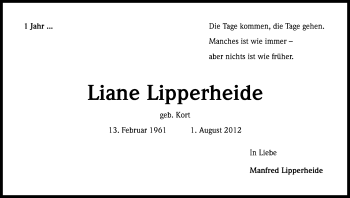 Anzeige von Liane Lipperheide von Kölner Stadt-Anzeiger / Kölnische Rundschau / Express