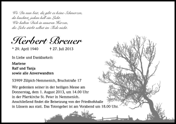 Anzeige von Herbert Breuer von Kölner Stadt-Anzeiger / Kölnische Rundschau / Express