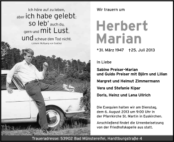 Anzeige von Herbert Marian von Kölner Stadt-Anzeiger / Kölnische Rundschau / Express
