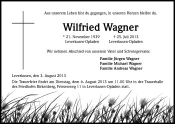 Anzeige von Wilfried Wagner von Kölner Stadt-Anzeiger / Kölnische Rundschau / Express