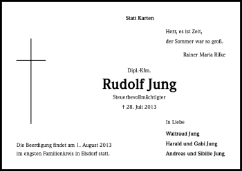 Anzeige von Rudolf Jung von Kölner Stadt-Anzeiger / Kölnische Rundschau / Express