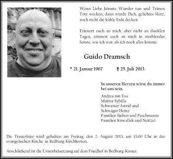 Anzeige von Guido Dramsch von Kölner Stadt-Anzeiger / Kölnische Rundschau / Express