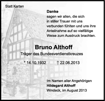Anzeige von Bruno Althoff von Kölner Stadt-Anzeiger / Kölnische Rundschau / Express