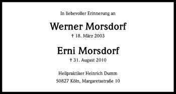 Anzeige von Erni Morsdorf von Kölner Stadt-Anzeiger / Kölnische Rundschau / Express