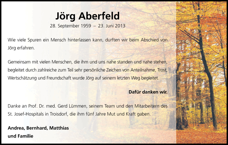  Traueranzeige für Jörg Aberfeld vom 03.08.2013 aus Kölner Stadt-Anzeiger / Kölnische Rundschau / Express