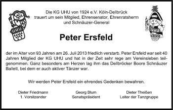 Anzeige von Peter Ersfeld von Kölner Stadt-Anzeiger / Kölnische Rundschau / Express