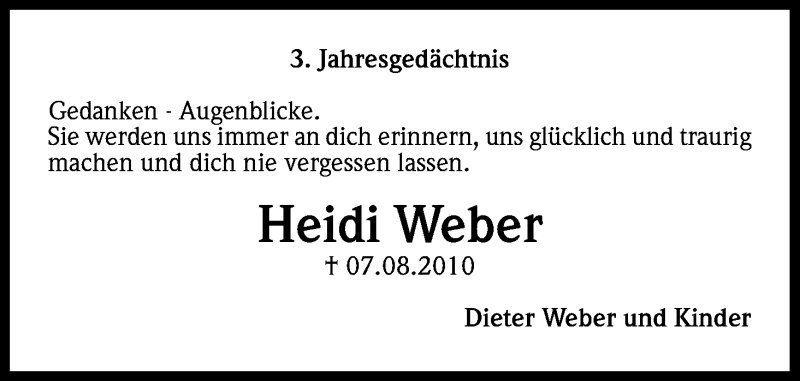  Traueranzeige für Heidi Weber vom 07.08.2013 aus Kölner Stadt-Anzeiger / Kölnische Rundschau / Express