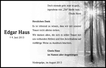 Anzeige von Edgar Haus von Kölner Stadt-Anzeiger / Kölnische Rundschau / Express
