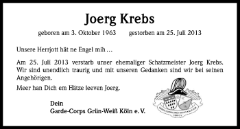 Anzeige von Joerg Krebs von Kölner Stadt-Anzeiger / Kölnische Rundschau / Express