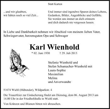 Anzeige von Karl Wienhold von Kölner Stadt-Anzeiger / Kölnische Rundschau / Express