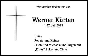 Anzeige von Werner Kürten von Kölner Stadt-Anzeiger / Kölnische Rundschau / Express