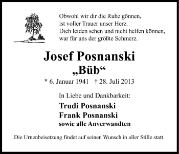 Anzeige von Josef Posnanski von Kölner Stadt-Anzeiger / Kölnische Rundschau / Express