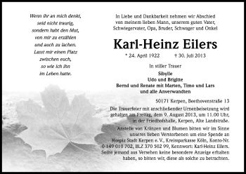 Anzeige von Karl-Heinz Eilers von Kölner Stadt-Anzeiger / Kölnische Rundschau / Express