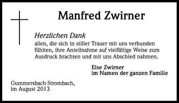 Anzeige von Manfred Zwirner: von Kölner Stadt-Anzeiger / Kölnische Rundschau / Express