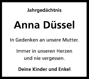 Anzeige von Anna Düssel von Kölner Stadt-Anzeiger / Kölnische Rundschau / Express