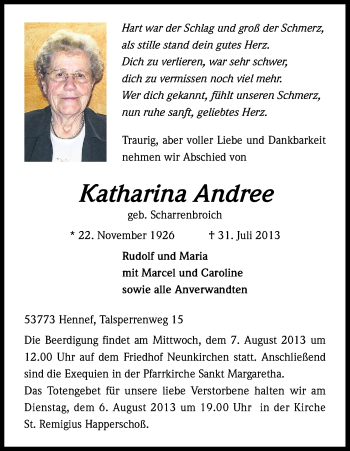 Anzeige von Katharina Andree von Kölner Stadt-Anzeiger / Kölnische Rundschau / Express