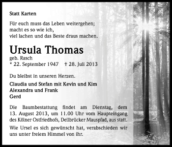 Anzeige von Ursula Thomas von Kölner Stadt-Anzeiger / Kölnische Rundschau / Express