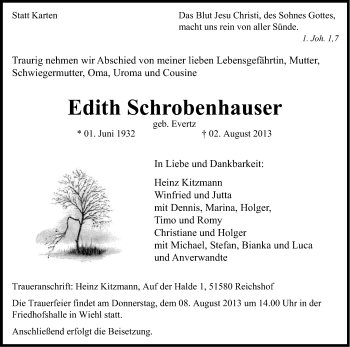 Anzeige von Edith Schrobenhauser von Kölner Stadt-Anzeiger / Kölnische Rundschau / Express