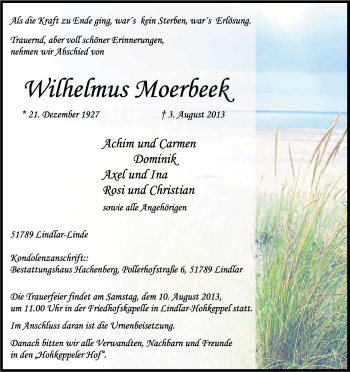 Anzeige von Wilhelmus Moerbeek von Kölner Stadt-Anzeiger / Kölnische Rundschau / Express