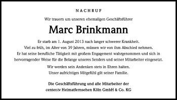 Anzeige von Marc Brinkmann von Kölner Stadt-Anzeiger / Kölnische Rundschau / Express
