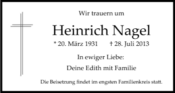 Anzeige von Heinrich Nagel von Kölner Stadt-Anzeiger / Kölnische Rundschau / Express