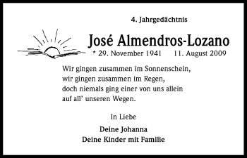 Anzeige von José Almendros-Lozano von Kölner Stadt-Anzeiger / Kölnische Rundschau / Express