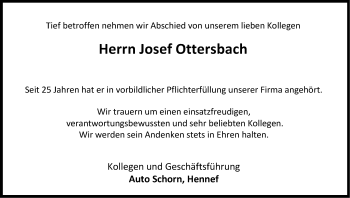 Anzeige von Josef Ottersbach von Kölner Stadt-Anzeiger / Kölnische Rundschau / Express