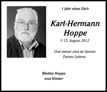 Anzeige von Karl-Hermann Hoppe von Kölner Stadt-Anzeiger / Kölnische Rundschau / Express