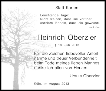 Anzeige von Heinrich Oberzier von Kölner Stadt-Anzeiger / Kölnische Rundschau / Express