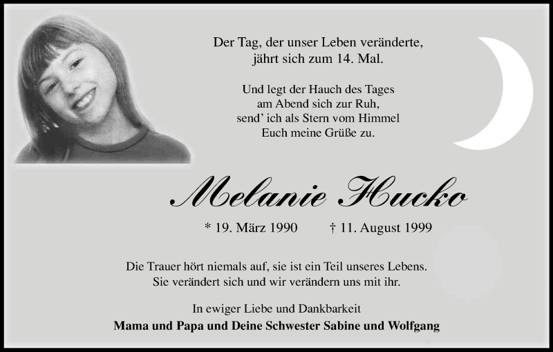  Traueranzeige für Melanie Hucko vom 10.08.2013 aus Kölner Stadt-Anzeiger / Kölnische Rundschau / Express