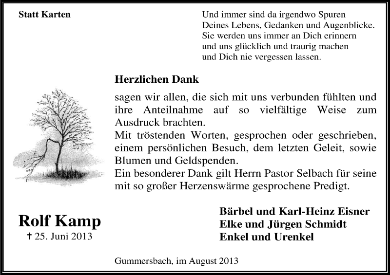  Traueranzeige für Rolf Kamp vom 10.08.2013 aus Kölner Stadt-Anzeiger / Kölnische Rundschau / Express
