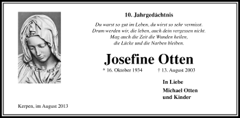 Anzeige von Josefine Otten von Kölner Stadt-Anzeiger / Kölnische Rundschau / Express