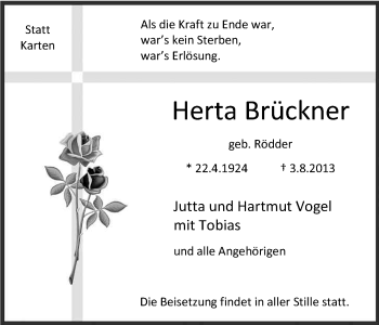 Anzeige von Herta Bückner von Kölner Stadt-Anzeiger / Kölnische Rundschau / Express