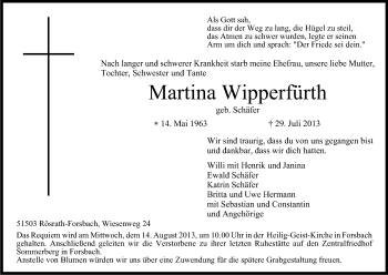 Anzeige von Martina Wipperfürth von Kölner Stadt-Anzeiger / Kölnische Rundschau / Express