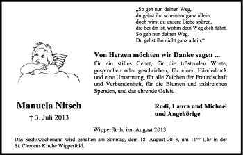 Anzeige von Manuela Nitsch von Kölner Stadt-Anzeiger / Kölnische Rundschau / Express