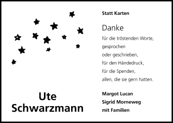 Anzeige von Ute Schwarzmann von Kölner Stadt-Anzeiger / Kölnische Rundschau / Express