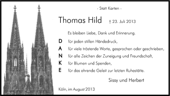 Anzeige von Thomas Hild von Kölner Stadt-Anzeiger / Kölnische Rundschau / Express