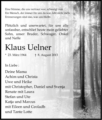 Anzeige von Klaus Uelner von Kölner Stadt-Anzeiger / Kölnische Rundschau / Express