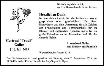 Anzeige von Gertrud Goller von Kölner Stadt-Anzeiger / Kölnische Rundschau / Express